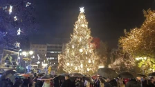 Под силен дожд осветлена новогодишната елка во центарот на Атина