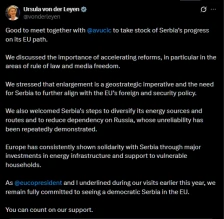 Фон дер Лајен и Кошта по средбата со Вучиќ: Сакаме да видиме демократска Србија во ЕУ