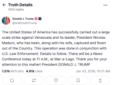 Трамп: Ги заробивме и извлековме надвор од земјата Мадуро и неговата сопруга - telma.com.mk