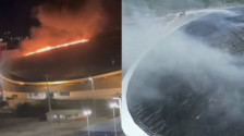 ВИДЕО: Страшни сцени во Бразил, пламен проголта покрив на стадион
